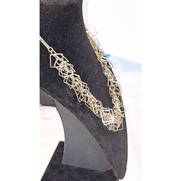 A Silver Tone Geometric Square Fringe Necklace Chunky Statement Bohemian Y2K - Picture 10 of 11